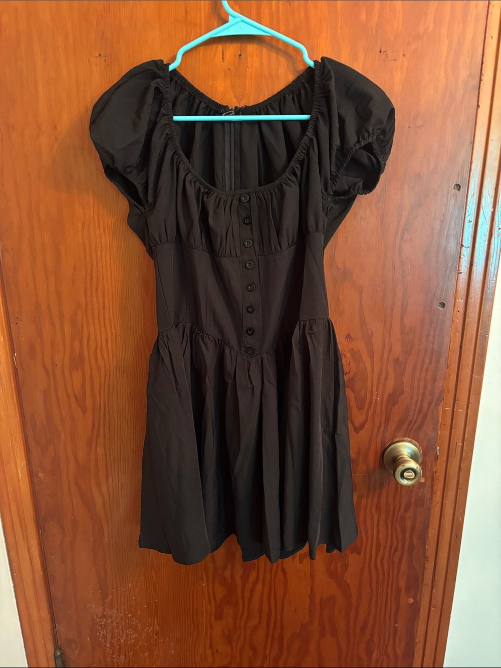 Doublju Black Puff Sleeve Button-Front Dress